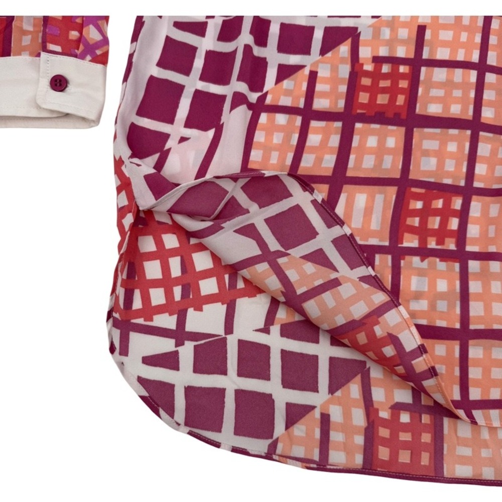 BOB MACKIE 1X Blouse Pink Orange Geometric Wearable Art Tunic Top Patchwork - Picture 10 of 12
